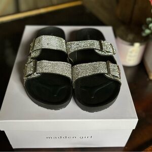 Madden Girl Black Sandals with Silver Rhinestones